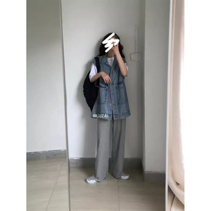 Chaleco vaquero de estilo callejero versátil a la moda para mujer, chaqueta de trabajo holgada sin mangas neutra y bonita, abrigo para primavera y otoño 2025 - Product Image 3