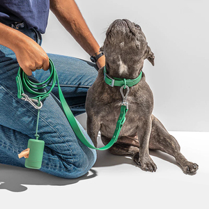 Luxuriöses Einfarbiges Hundehalsband PVC Graviert Personalisiertes Leder Verstellbar Wasserdicht Schmutzabweisend Silikon-Leine - Product Image 5