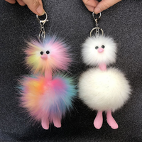 Porte-clés en fourrure colorée de style nouveau, pendentif en peluche d'autruche, forme d'animal en peluche, accessoires de porte-clés pour sac à dos