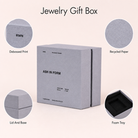 Boîte cadeau pour bijoux avec couvercle et base personnalisés, papier texturé gris, lettrage en relief, plateau en mousse, boîte à bague en argent sterling, OEM