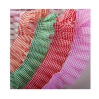 Ruban en polyester à carreaux classiques de 4 cm (1,6 po) avec volants et franges, bordure décorative pour robes, vêtements, couture et bricolage