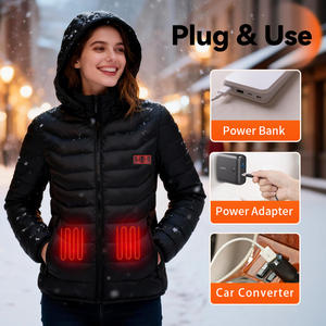 سترة باك كير الكهربائية المدفأة بالريش السوداء معتمدة من CE مع تحكم في درجة الحرارة بثلاثة مستويات مقاومة للرياح دافئة للشتاء - Product Image 5