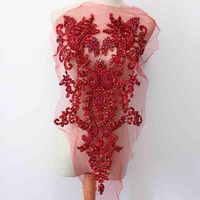 Patch d'Applique en Strass à Motif de Fleur Cousu à Dos Plat de Luxe avec Garniture en Dentelle Ivoire pour la Couture de Vêtements (Stretch)