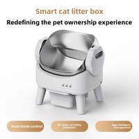 Bac à litière pour chat automatique intelligent désodorisant, conception ouverte, en acier inoxydable, PP, ABS, avec pelle de nettoyage électrique télécommandée et application pour un nettoyage facile