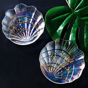 Neue Kristallglas-Servier platte Ocean Series Bleifreie Muschel form mit Goldrand schalen schalen