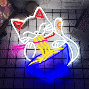 Letrero LED de Neón con Diseño de Gato de la Suerte para Ramen, Letrero Luminoso para Entrada de Restaurante o Tienda de Fideos, Luz Ambiental Colgante de 5V - Product Image 6