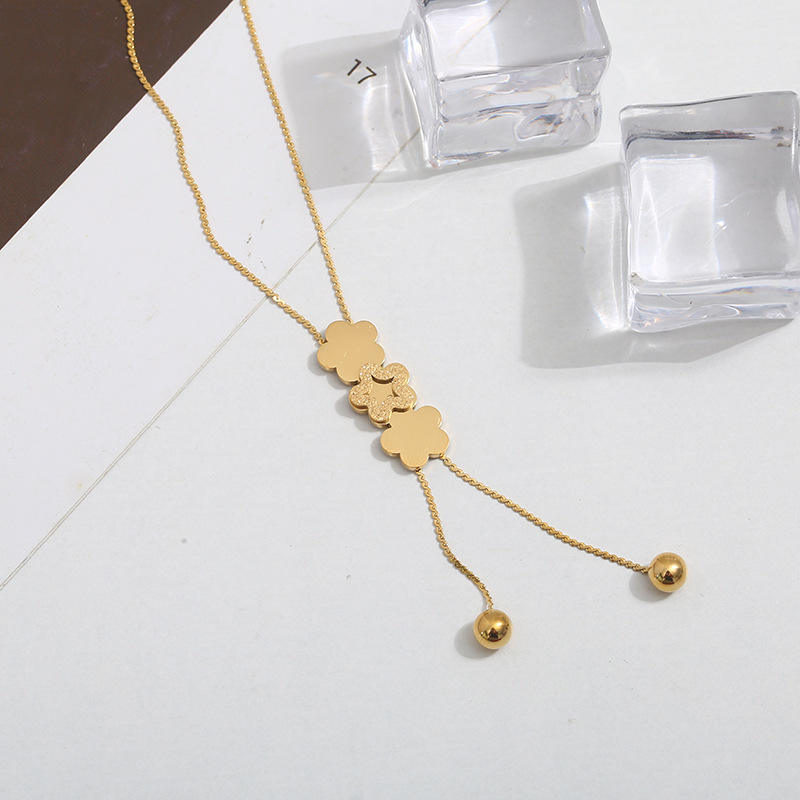 Double-layer five-leaf flower steel bead tassel pendant