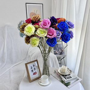 Flores artificiales Meiyu Craft, rosas de seda de 3 cabezas, realistas, para decoración de bodas y hogar. - Product Image 1