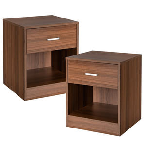 Moderno DB Juego de 2 Mesitas de noche de madera Gabinete abierto y cajón de almacenamiento para panel de dormitorio Estilo de madera para apartamentos - Product Image 1