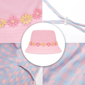 Diseño de flores Cuerda a prueba de viento Algodón personalizado Verano al aire libre Niños Cubo Sombrero Pescador Sombrero - Product Image 2