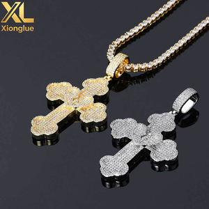 Pendentif Croix en Argent Sterling S925 Plaqué Or 18K avec Zircon, Collier Hip Hop pour Cadeau - Product Image 5
