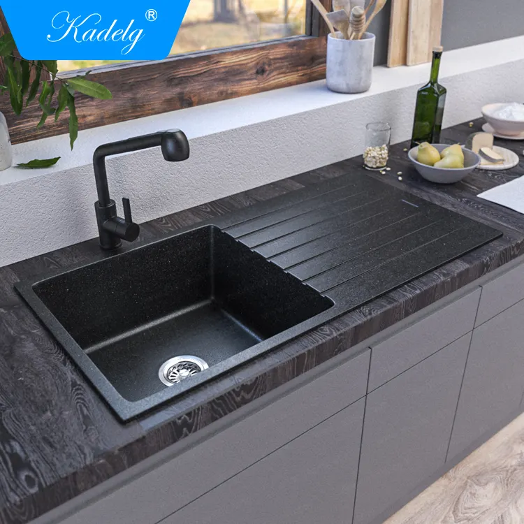 CUPC Certificated 2022 Newest Granite Kitchen Sink Black Grey White Undermount Or Top Mount Kitchen Sink