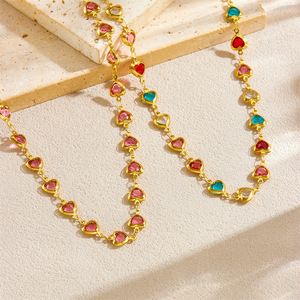 Heart Shaped Faceted Rhinestone Stainless Steel <b>Necklace</b> <b>Candy</b> Color Party Jewelry Bezel Setting Yiwu Origin - Product Image 2