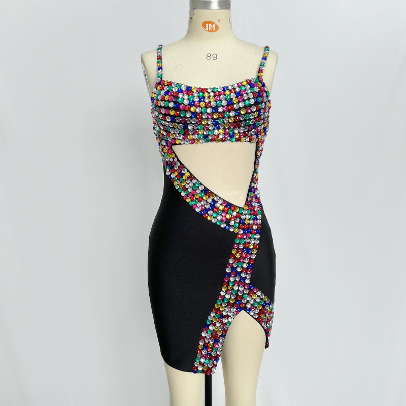 Black Dress 2026 Multi-Color Beaded Bandage Dress Artistic Color Block  Evening Gown Unique Handcrafted Party Dress for Women| Alibaba.com