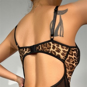Body sexy en dentelle imprimé léopard pour femme, avec armatures et push-up, lingerie une pièce en résille transparente, teddy, babydoll, vêtement de nuit - Product Image 2