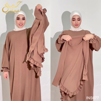 Nouvelle collection 2026 : Ensemble Abaya et Khimar 2 pièces pour femme musulmane, couleur unie, bord à volants, longueur cheville, manches longues, idéal pour la prière