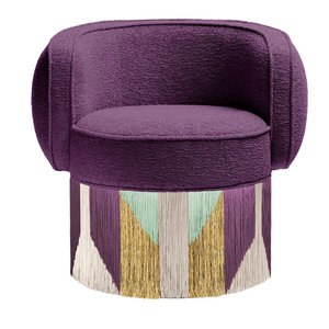 Fauteuil club pivotant de luxe moderne de designer italien pour salon, avec franges décoratives et pompons, en velours, pour chambre à coucher - Product Image 5