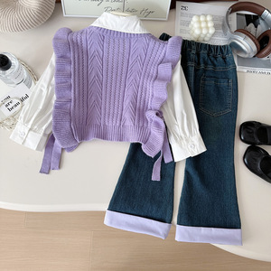 Maglia maglia maglia Jeans <span class=keywords><strong>bambina</strong></span> tre pezzi abbigliamento <span class=keywords><strong>elegante</strong></span> Cardigan Set <span class=keywords><strong>completo</strong></span> autunno ragazza - Product Image 5