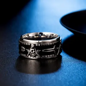 2023 rotatable stainless steel masonic ring men&#39;s large wrench finger ring hand jewelry spot wholesale