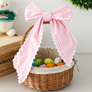 Decorazione Personalizzata per Porta con Ghirlanda e Nastro, Fiocco in Tela Gingham per Celebrazioni Primaverili - Product Image 2