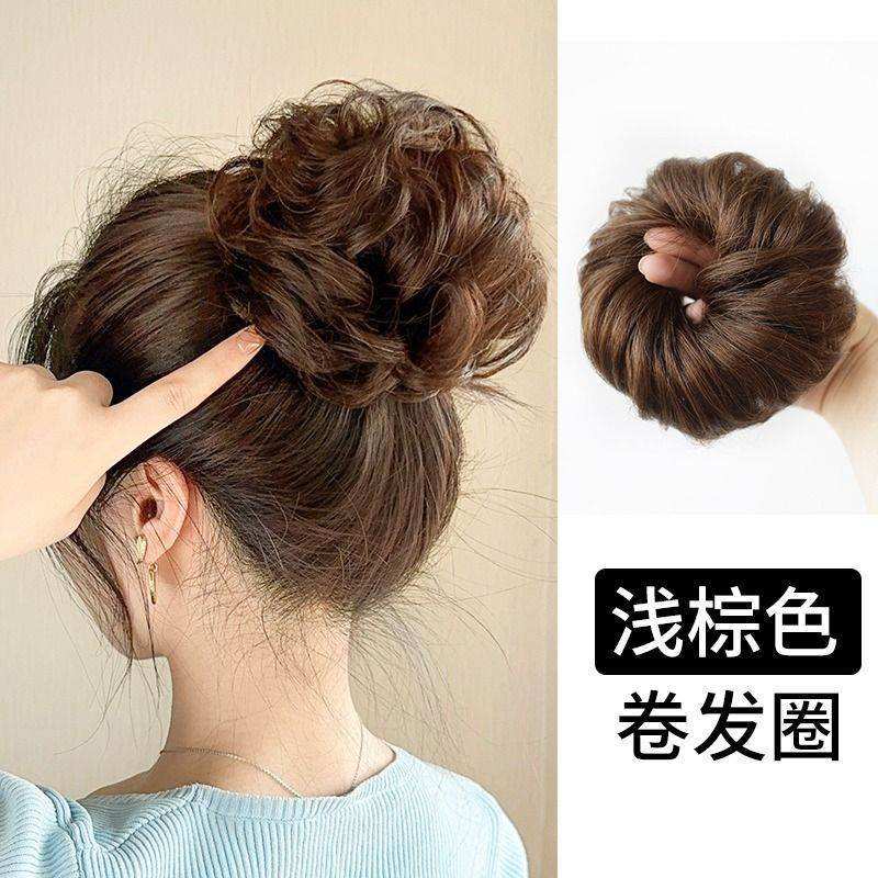 ผมจำลองสีน้ำตาลอ่อน [ผมหยิก] 1 ชิ้น