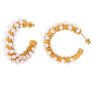 New Luxury Fringe Fairy Girl Pearl Bead Hoop <strong>Shell</strong> Stud Earrings Trendy C-Shaped <strong>Ear</strong> <strong>Drop</strong> Stainless Steel New Fashion - Product Image 5