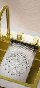 Fregadero de <span class=keywords><strong>Cocina</strong></span> de Siete Orificios con Grifo Purificador de Agua, Juego Completo, Fregadero Dorado de Lujo con Fregadero Multifuncional - Product Image 4