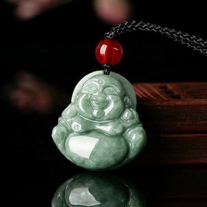 Pendentif Bouddha en jadéite naturelle vert pois, UNISEXE, style bouddhiste chinois, cadeau avec certificat d'évaluation FG47 - Product Image 2