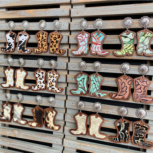 पश्चिमी काउबॉय जूते बहोहो काउहाइड तेंदुए की लकड़ी की बालियां - Product Image 3