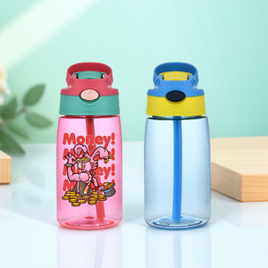 Garrafa de Água Plástica Infantil de 480ml (16oz) para Viagem e Esportes com Tampa Bonuce e Canudo - Desenhos Animados - Armazém EUA - Product Image 4