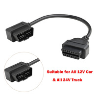 Adaptateur OBD II connecteur de Diagnostic 16Pin mâle femelle câble d'extension conducteur en cuivre à Angle droit gauche pour Automobile