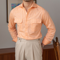 Weiß gestreiftes Slim Fit Shirt Leinen Nicht Eisen Italienische Business Mode Langarm Herren Shirt