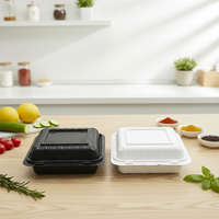 Nouveau modèle 2026 – Boîte à burger américaine en MFPP blanc/noir de 8 pouces – Contenant alimentaire en plastique à emporter