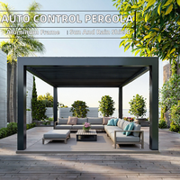 Pergola en aluminium à commande automatique avec éclairage LED pour terrasse, balcon, jardin, patio et cour arrière, structure d'ombrage extérieure