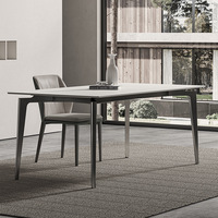 Table de salle à manger blanche en pierre frittée moderne de luxe et 4 6 chaises en cuir PU
