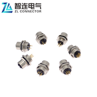 Conector Hembra M12 para Montaje en Panel, 6 Pines, Codificación A, Conector de Panel PCB, IP67 Impermeable
