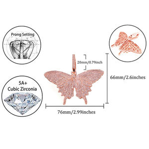 Collier Pendentif Papillon Personnalisé en Laiton Plaqué Or avec Chaîne à Maillons et Zircon Diamanté pour Fête et Mariage, Style Hip Hop, Bijoux de Mode - Product Image 5