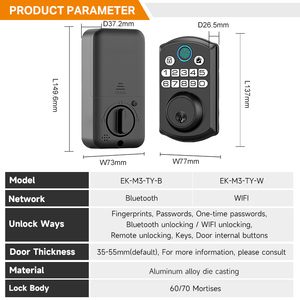 Serrure connectée à pêne dormant standard US, vente en gros usine, avec autorisation temporaire pour déverrouillage par mot de passe unique, serrure électronique domestique - Product Image 2