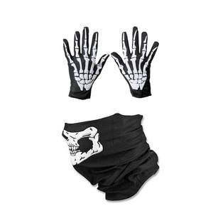 Ensemble de gants squelette, bandeau tête de mort et masque pour Halloween, en tissu noir, accessoire de costume pour extérieur - Product Image 1