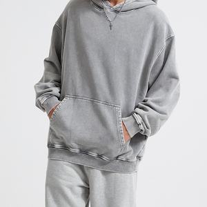 เสื้อฮู้ดดี้ผู้ชายคุณภาพสูงสั่งทำพิเศษสำหรับฤดูหนาว ผ้าฝ้าย 100% ทรงโอเวอร์ไซส์ ซักเคลือบแบบวอช หนานุ่ม สีซีดแบบซันเฟด - Product Image 4