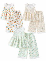 Ensemble deux pièces pour filles, camisole à imprimé floral et pantalon capri, style coréen mignon, vêtements pour bébés, tout-petits et enfants, vente en gros