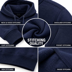 Men's <b>Navy</b> Blue Hooded <b>Sweatshirt</b> 100% Cotton Fleece Casual Pullover with Front Pocket Regular Fit Autumn Wear - Product Image 6