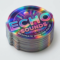 Autocollants personnalisés avec logo holographique de marque, impression imperméable, vinyle décoratif pour ordinateur portable, pour boîte à gobelets, petite entreprise