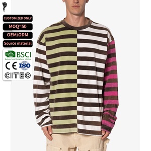 Camiseta de Manga Larga con Cuello Redondo y Rayas Horizontales Multicolores, Corte Holgado, Ropa de Skate para Hombre - Product Image 1