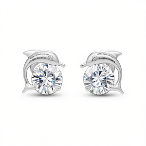 Pendientes de Plata 925 con Forma de Delfín y Cristales de Estrás, Joyería para Mujer de Uso Diario - Product Image 1