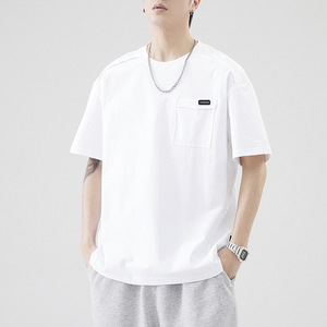 2025 Nueva camiseta de verano fina transpirable de algodón puro de 5 puntos, una camiseta suelta e informal de bolsillo pesado para hombres - Product Image 5