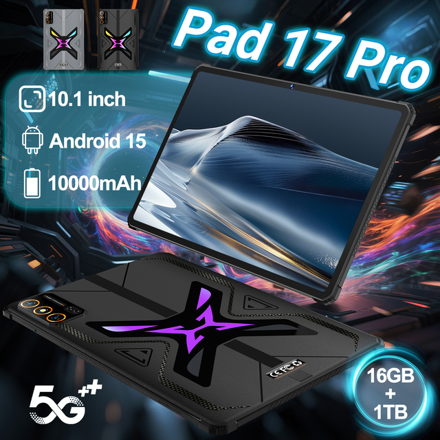 Wholesale New Design 10.1 Inch Android 15 Pad 17 Pro Gaming 5G Tablet PC 16GB+1TB 10000mAh Large Battery Global WiFi Version