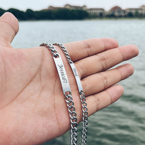 <strong>Personalized</strong> High Polished Simple Initial <strong>Bracelet</strong> Stainless Steel Custom Engrave <strong>Name</strong> Jewelry Gift Link Chain Couple <strong>Bracelets</strong> - Product Image 3