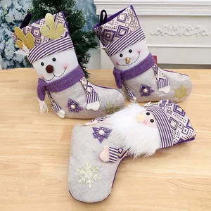 Calcetín Navideño Creativo de Santa Claus Personalizado, Morado, con Peluche, para Colgar en la Chimenea, Bolsas de Regalo - Product Image 2