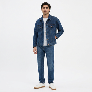New Design Plain Blue Jeans <b>Jackets</b> for Men <b>Custom</b> Logo on Fashion Plus Size Button <b>Denim</b> Fabric Wash Jeans Coats - Product Image 1